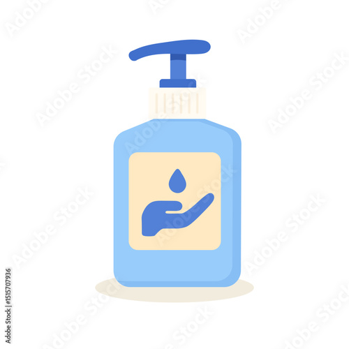 Blue sanitizer bottle icon on white background, sanitizer container symbolizing hygiene and health, sanitizer concept useful for medical, safety, and prevention designs.