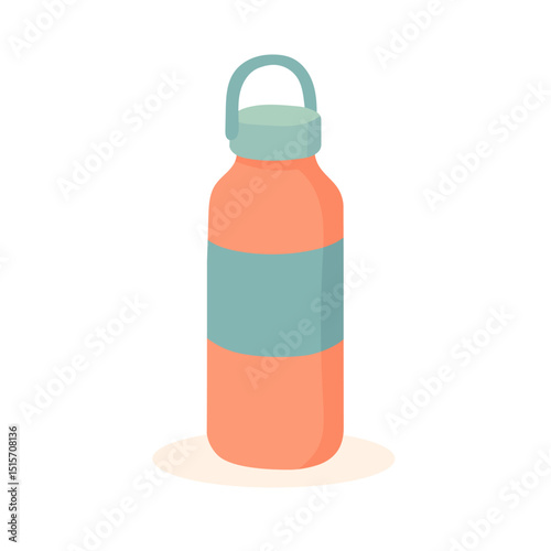 Reusable water bottle with lid and handle, bottle illustration in pastel flat style, bottle image suitable for travel, hiking, hydration, and eco-friendly lifestyle visuals.