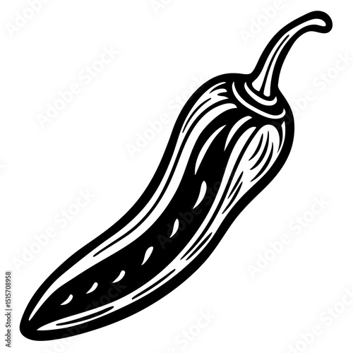 Black and white illustration of a chili pepper