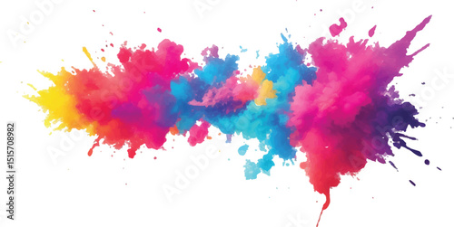 A Striking Watercolor Design with Dynamic Brush Strokes, Colorful Paint Splashes, and Aquarelle Stains, Creating an Explosion of Vivid Colors on a Simple White Canvas for a Contemporary Art Style.
 photo