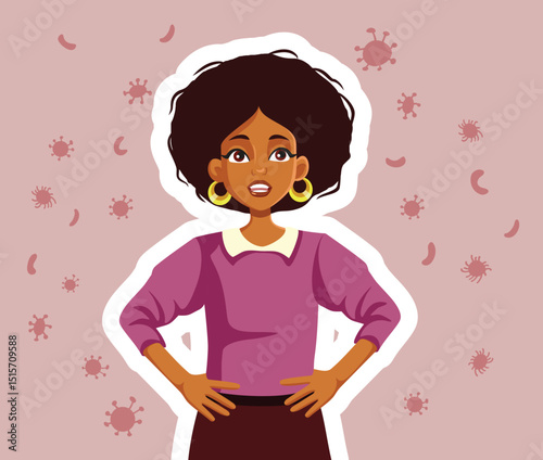 Woman with Strong Immune System Being Protected Vector Illustration. Healthy lady of African ethnicity with proper immune response e to a disease