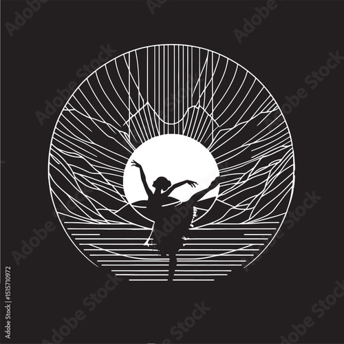 Silhouette of a ballerina dancing in a circle..eps