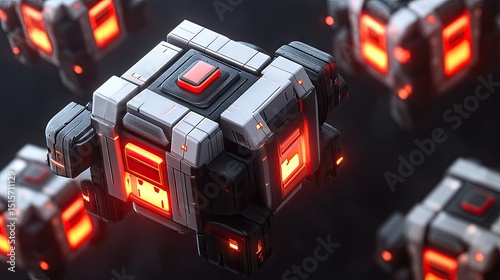 Close-up of a multifaceted, glowing cube-shaped object. photo