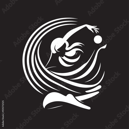 Gymnast with a ball on a black background. Vector illustration..eps