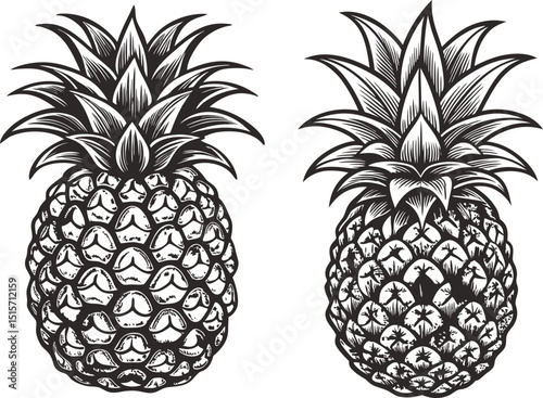 Pineapple ink sketch black and white engraving monochrome vector illustration