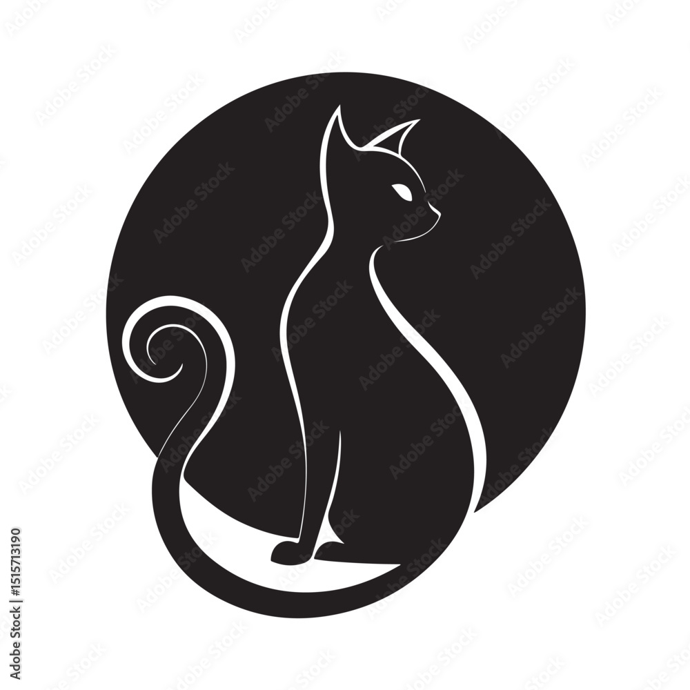 custom made wallpaper toronto digitalElegant Black Cat Silhouette Inside a Dark Circular Background