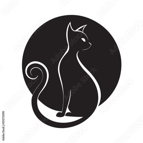 Wallpaper Mural Elegant Black Cat Silhouette Inside a Dark Circular Background Torontodigital.ca