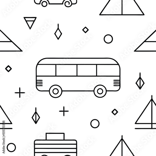 Bus seamless pattern with icons.