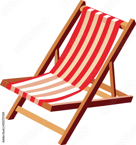 Red and white striped beach chair wooden frame summer relaxation outdoor furniture