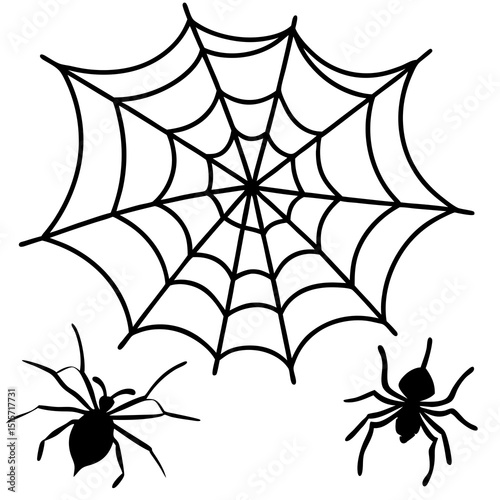 Halloween spider web with two spiders silhouettes