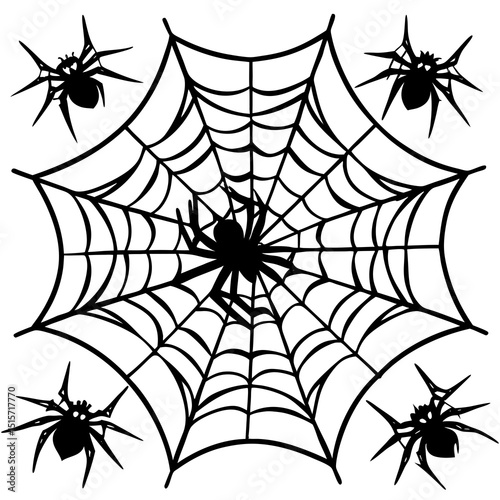 Halloween spiders and web silhouette illustration