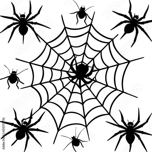 Silhouette spiders and web halloween design
