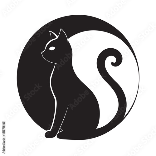Wallpaper Mural Stylized Black Cat Inside Circle with Curled Elegant Tail Torontodigital.ca