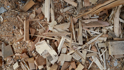 Fire starters and sawdust for lighting firewood, carpentry material background photo