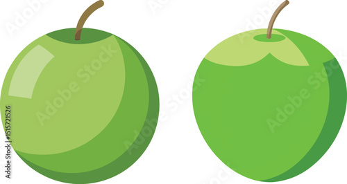 A simple illustration showing a whole green apple and a bitten green apple