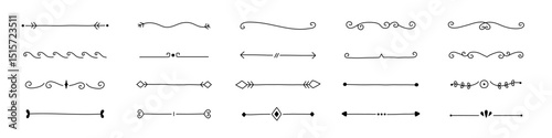 Divider decorative outline line art elements set created with flourishes, swirls and vintage lines for text separation, underline and your design projects