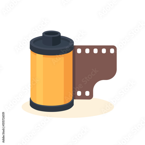 Vintage film roll with exposed strip isolated on white background, film roll representing analog photography charm, film roll perfect for creative retro visuals, sparking nostalgic vibes.