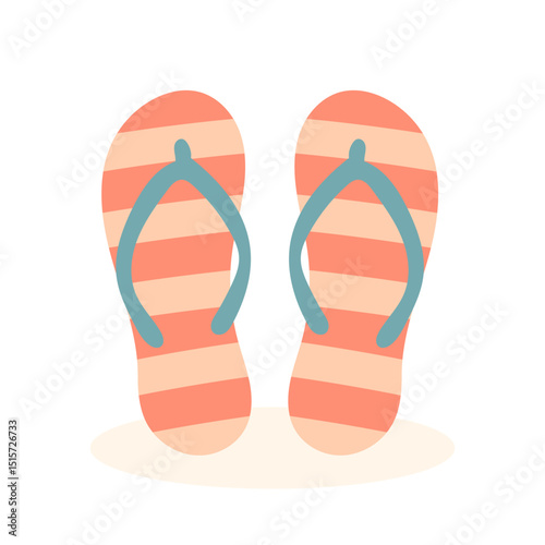 Striped flip-flops with teal straps isolated on white background, flip-flops perfect for beach and summer themes, flip-flops symbolizing relaxation and vacation, ideal for holiday visuals.
