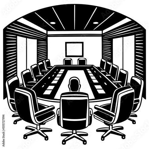 Empty modern conference room with round table