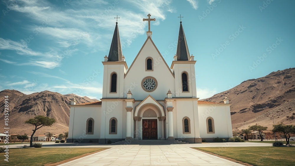 Naklejka premium Felsenkirche Luderitz Namibia, Evangelical Lutheran Church, Stunning Architectural Photography, African Landscape, Bright Colors, High Definition