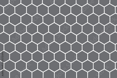 Hexagons spread evenly across the gray vector background, forming a modern geometric layout with metallic tones, perfect for tech or industrial design themes.

