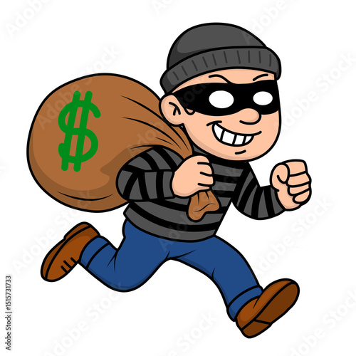 cartoon thief with a bag