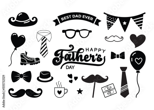 Father’s Day doodles set with handwritten lettering & elements retro typography, perfect for posters, paper decor, gifts, & more. Vintage style