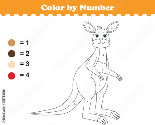 Color by numbers. Coloring page for kids. Coloring with cute kangaroo. Vector illustration
