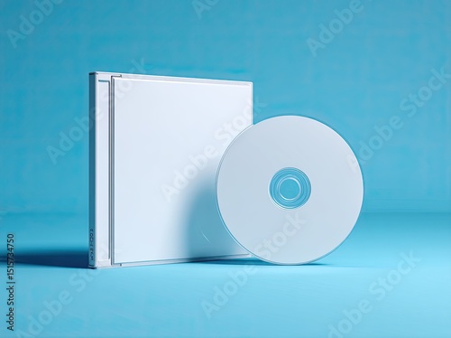 Wallpaper Mural A blank white CD case and disc rest on a light blue surface, subtly shadowed, against a matching background Torontodigital.ca