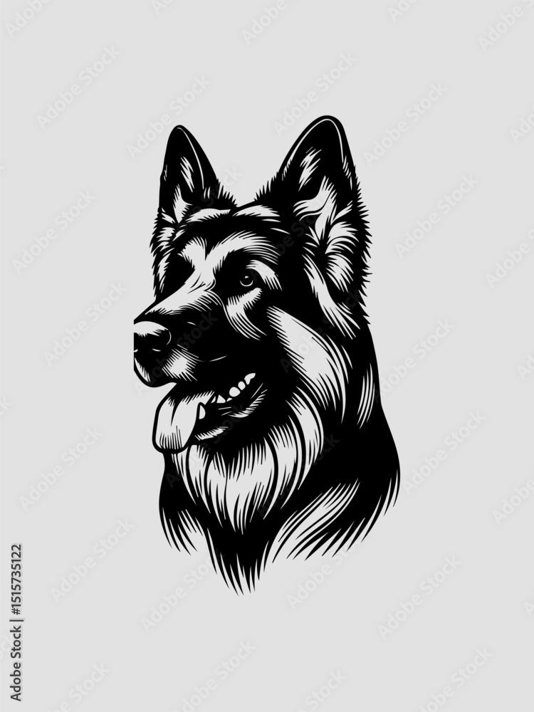 Naklejka premium Stylized German Shepherd vector illustration for a variety of uses including branding and merchandise
