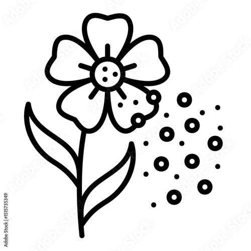 Pollen icon flying from a blooming flower