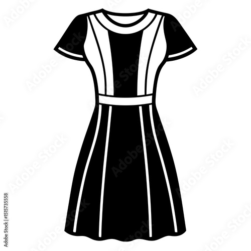 Black and white short sleeved a line dress illustration
