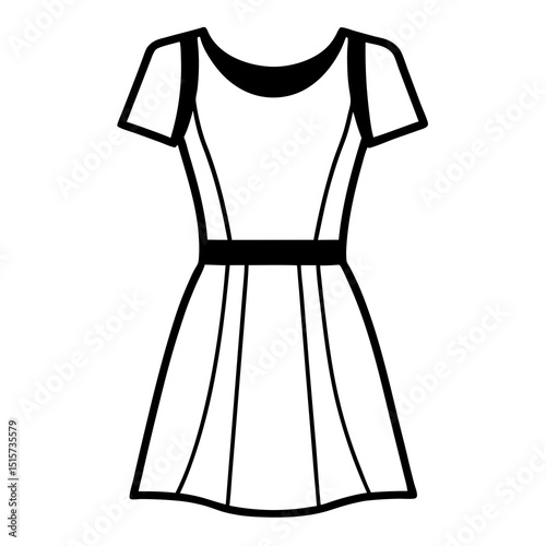Simple short sleeved a line dress outline illustration