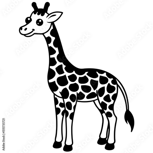 Cute cartoon giraffe illustration black and white