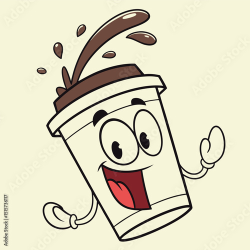 Animated Coffee Cup Character with Spilling Beverage
