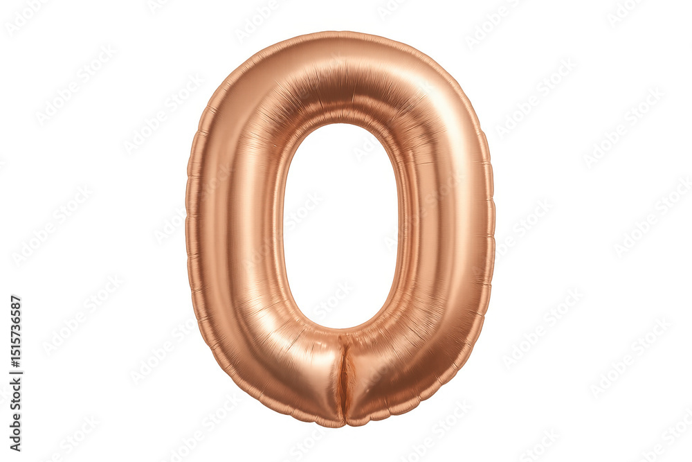 Rose gold foil balloon number zero floating on transparent background, perfect for birthday or anniversary celebrations Rose gold foil balloon number zero floating on transparent background, perfect for birthday or anniversary celebrations