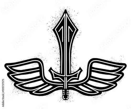 Hand drawn winged graffiti sword with black spray paint