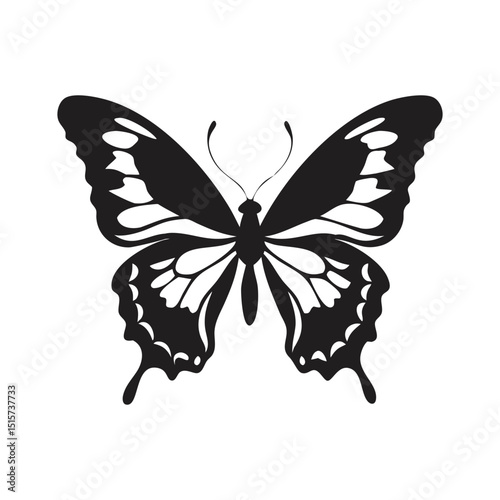 Black and White Butterfly vector silhouette, ai generated