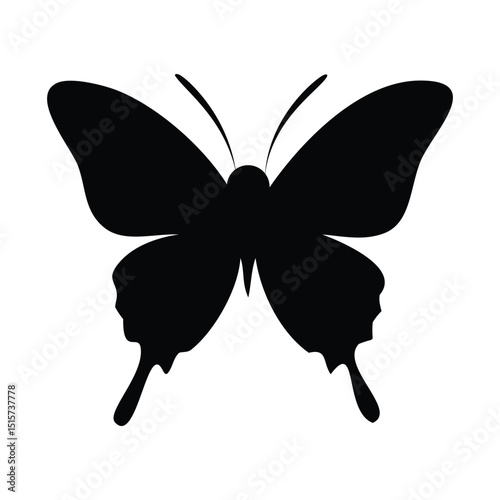Black Silhouette of Swallowtail Butterfly Isolated on White Background  
