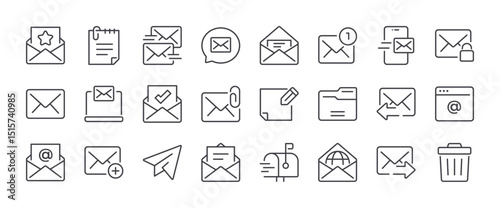 Mail line icons set. Outline web icons. Editable stroke