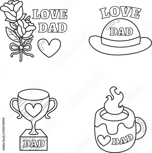 Coloring pages of father's day items illustration.