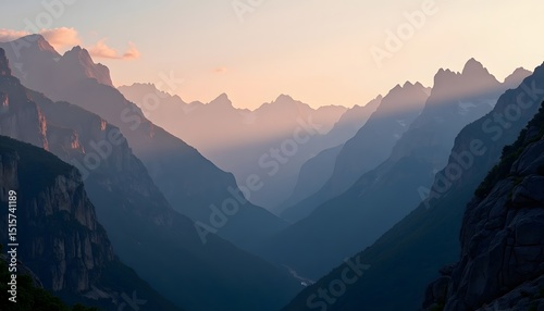 Majestic Mountain Valley at Sunset Breathtaking Panorama of Peaks and Shadows