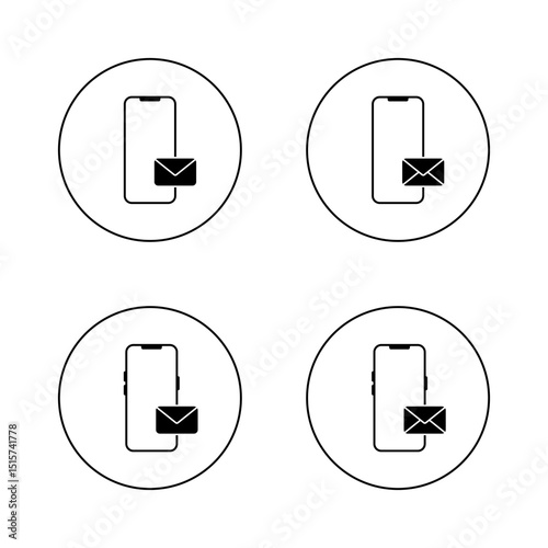 Smartphone with envelope message icon on circle line. Email on mobile phone screen sign symbol
