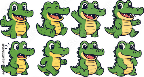 vector illustration of crocodille alligator reptile funny cartoon mascot cute character cartoon with 8 poses 01