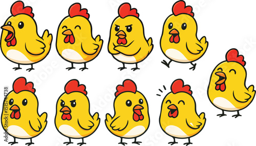 vector illustration of chicken hen rooster funny cartoon mascot character cartoon with 9 poses