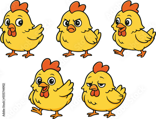 vector illustration of chicken hen rooster funny cartoon mascot cute character cartoon with 5 poses