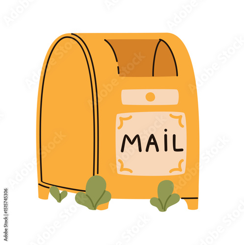Cute yellow mailbox. Flat vector illustration.