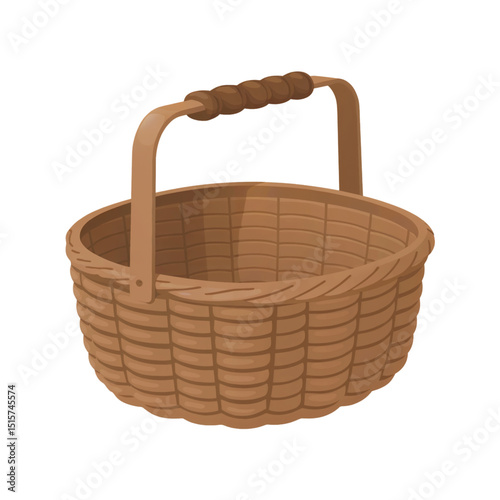 Wicker Basket Realistic Isolated Vector Illustration.