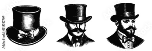 Vintage Top Hats Collection for Elegant Fashion and Style Illustrations