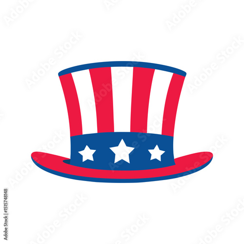 patriotic vector illustration of Uncle Sam hat with American flag colors isolated on white background